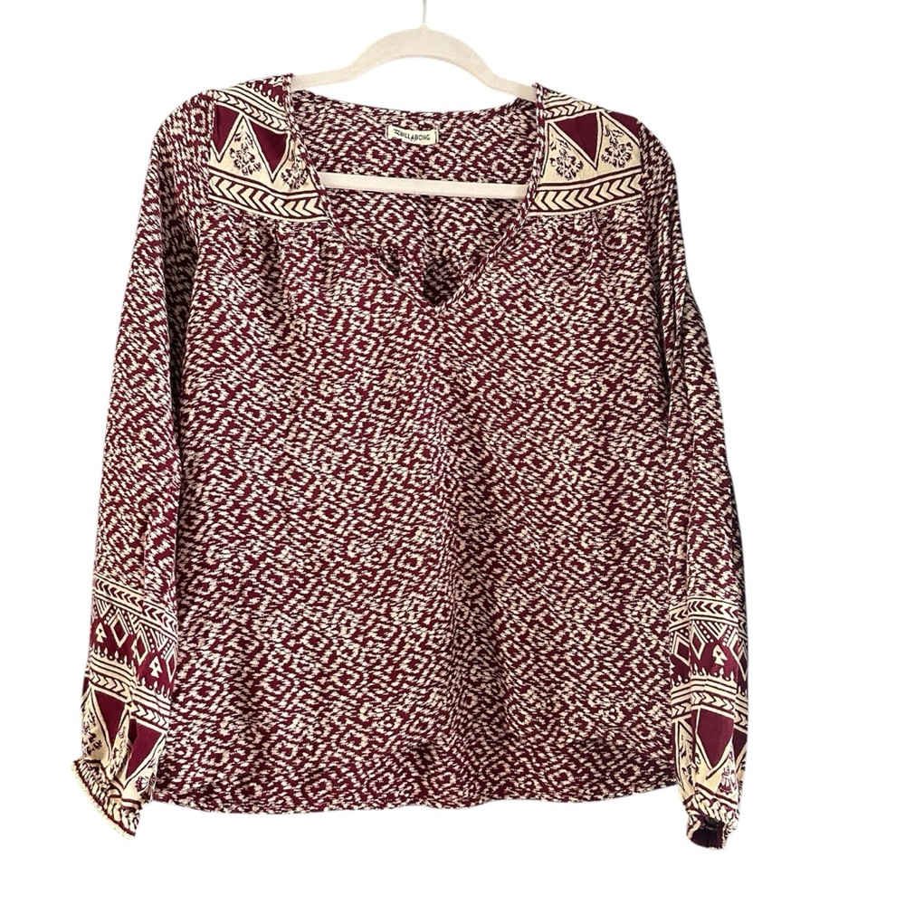 Billabong Maroon and Cream Geometric Blouse